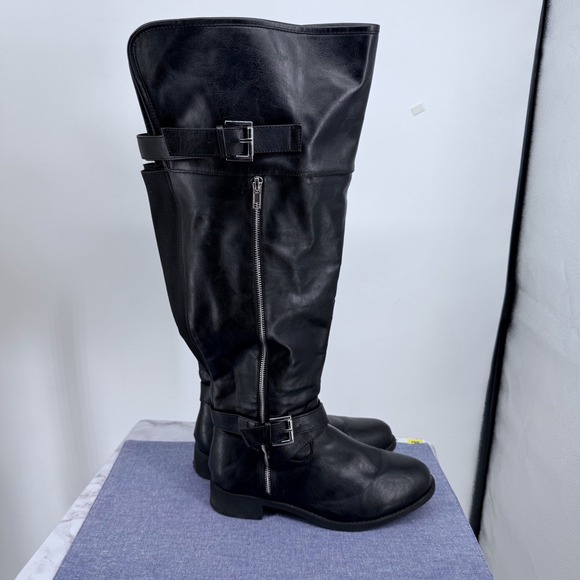 Torrid Black Faux Leather Women 9.5 Knee High Boots Buckle Zip Side Wide Calf - Picture 2 of 16